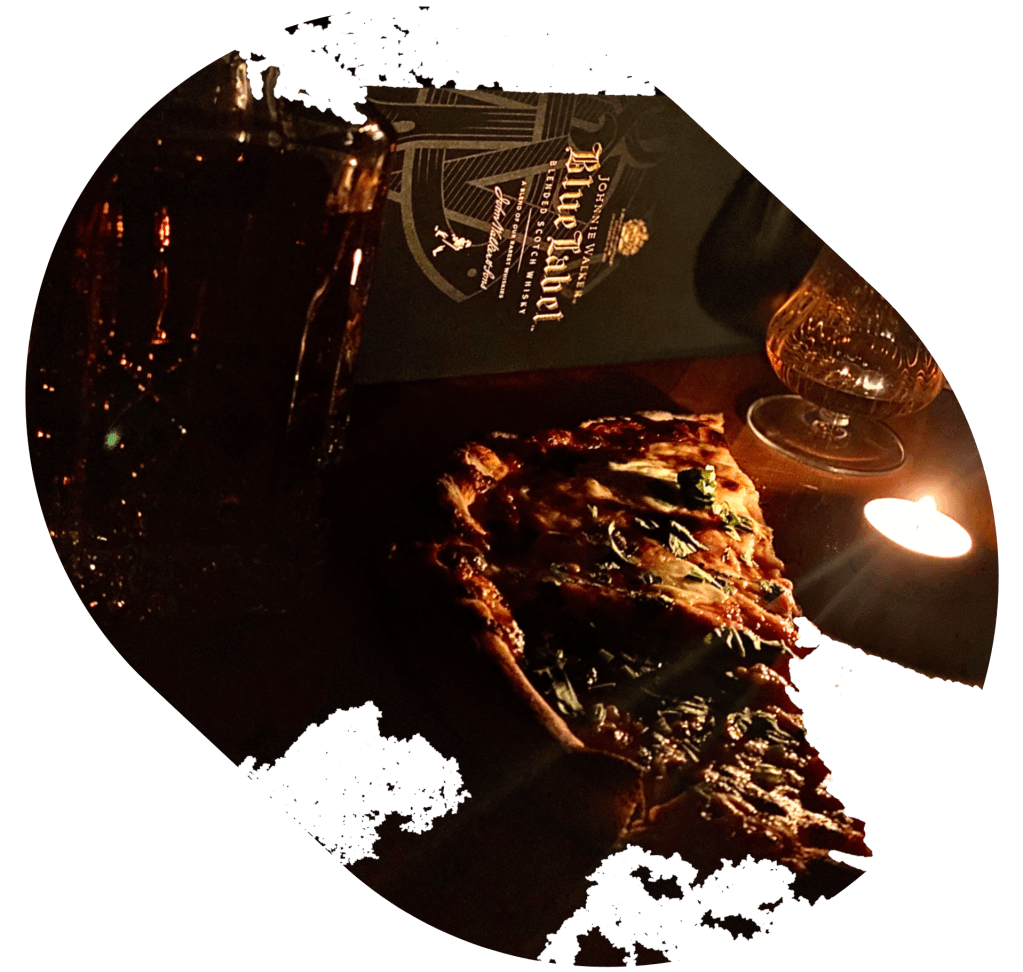 Johnnie Walker Blue Label and pizza